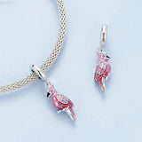 925 Sterling Silver Platinum Plated Pink Parrot Pendant - Top-Down View