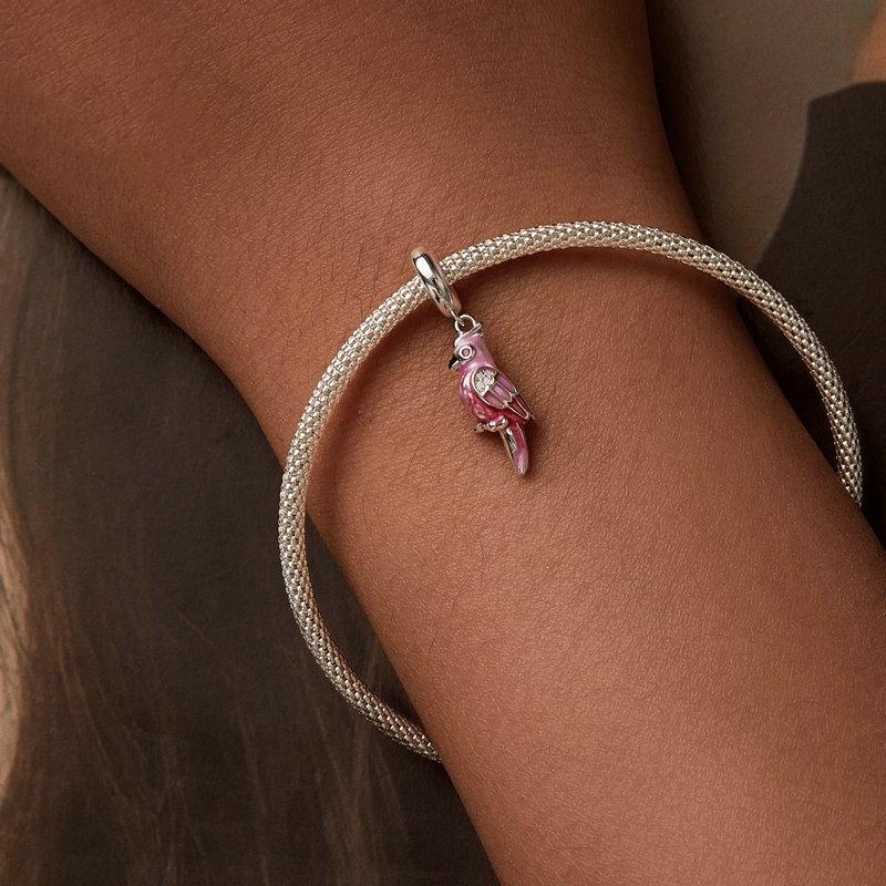 925 Sterling Silver Platinum Plated Pink Parrot Pendant