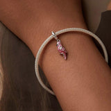 925 Sterling Silver Platinum Plated Pink Parrot Pendant - Close-Up Angle