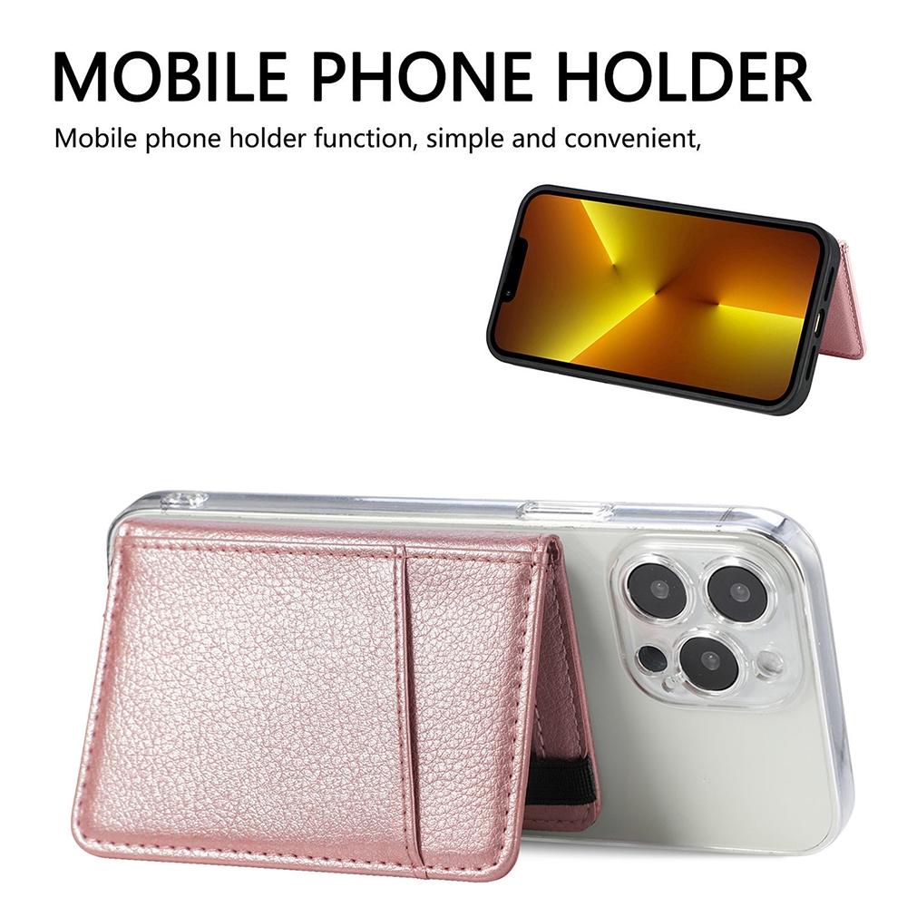Pu Leather Phone Card Holder With Bracket Multifunctional - Black