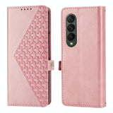 For Samsung Galaxy Z Fold4 5G Textured Leather Phone Case - Cubic Grid Design - Black - Extra Image