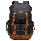 Travel-ready Retro Canvas Backpack - Spacious Design - Gray - Front View