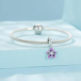 925 Sterling Silver Flower Pendant For Diy Bracelets & Purple Beads - Front View