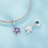 925 Sterling Silver Flower Pendant For Diy Bracelets & Purple Beads - Side View