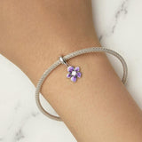 925 Sterling Silver Flower Pendant For Diy Bracelets & Purple Beads - 45-Degree Angle