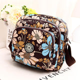 Waterproof Nylon Multilayer Crossbody Bag For Women - Purple Flower