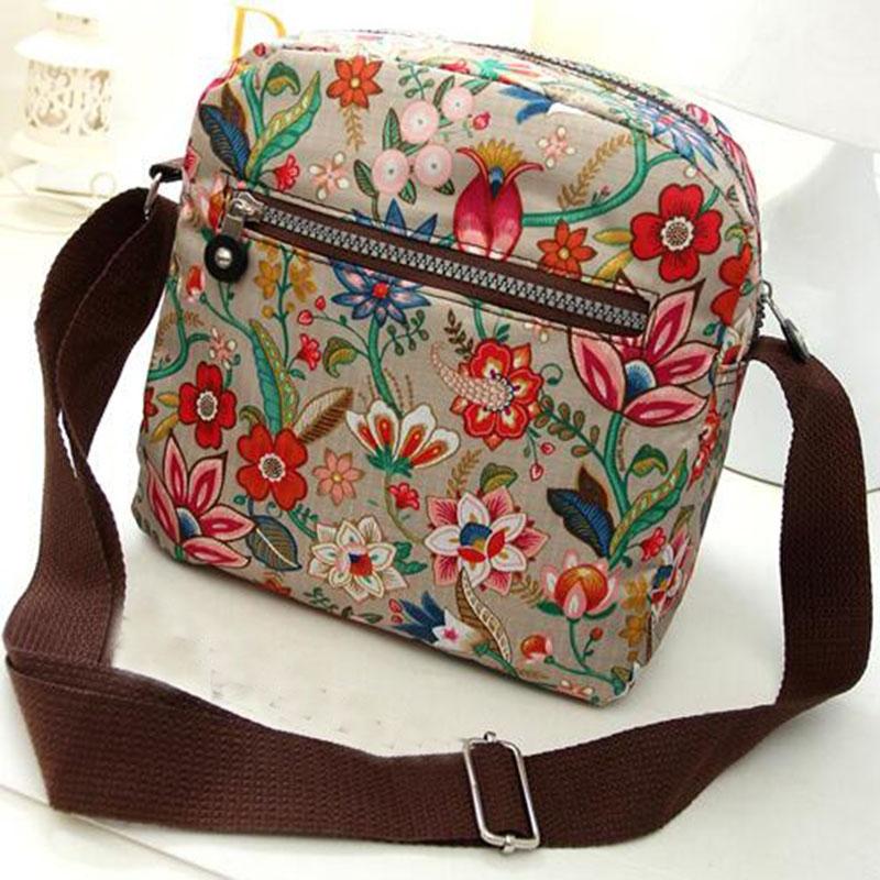 Waterproof Nylon Multilayer Crossbody Bag For Women - Purple Flower