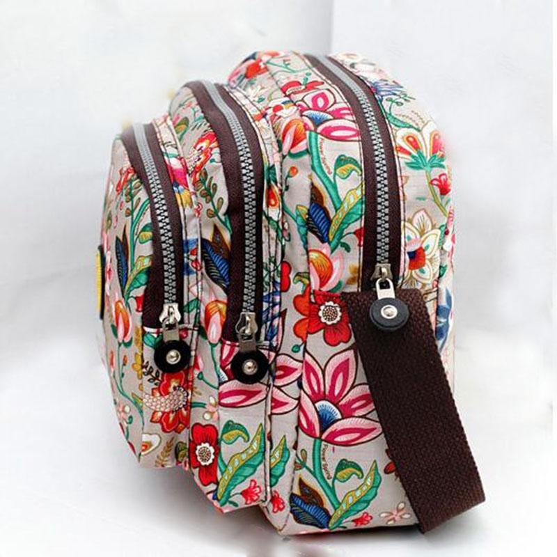 Waterproof Nylon Multilayer Crossbody Bag For Women - Purple Flower