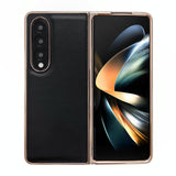For Samsung Galaxy Z Fold4 5G Xiaoya Series Genuine Leather Plating Case - Black