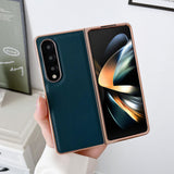 For Samsung Galaxy Z Fold4 5G Xiaoya Series Genuine Leather Plating Case - Black - 45-Degree Angle