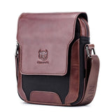 Men Leather Diagonal Shoulder Bag Multi Function - Red