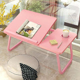 Adjustable Folding Laptop Desk with Cup Holder - Four-speed Lifting Table for Dorms - Pink - Front View