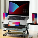 Foldable Aluminum Laptop Stand - Double Layer Heightening Bracket Black - Side View