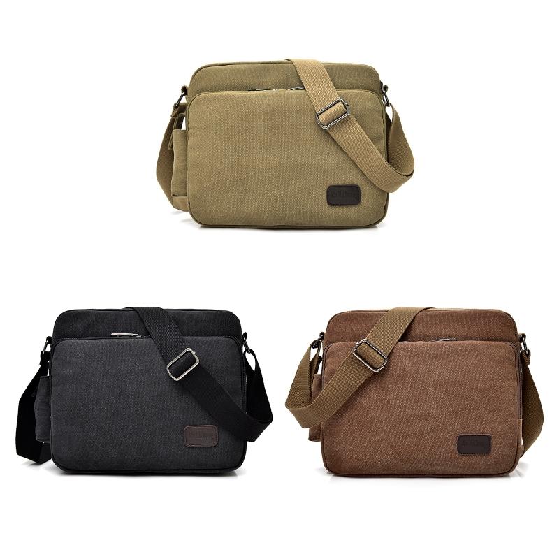 Men Vintage Canvas Single Shoulder Bag - Khaki