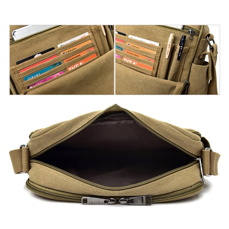 Men Vintage Canvas Single Shoulder Bag - Khaki