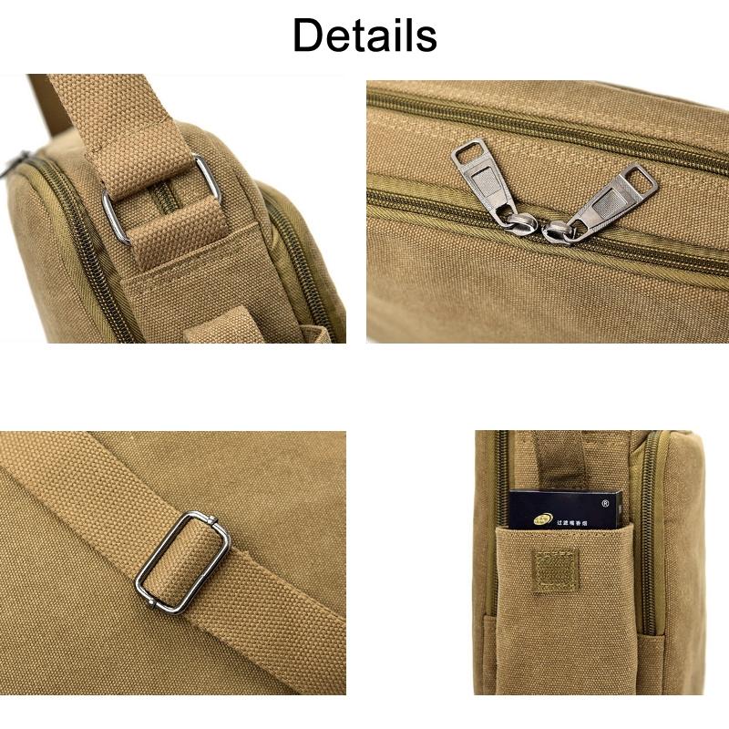 Men Vintage Canvas Single Shoulder Bag - Khaki