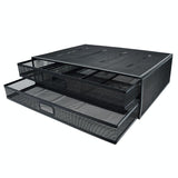 Double Iron Desktop Stand with Drawer for Height Increase and Storage - Black