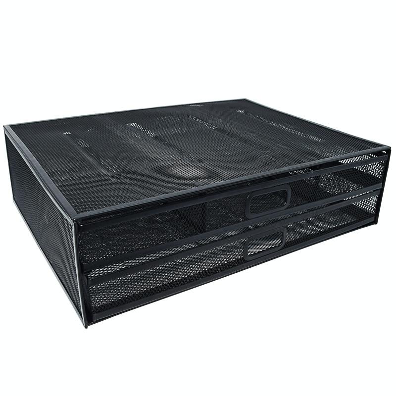 Double Iron Desktop Stand with Drawer for Height Increase and Storage - Black