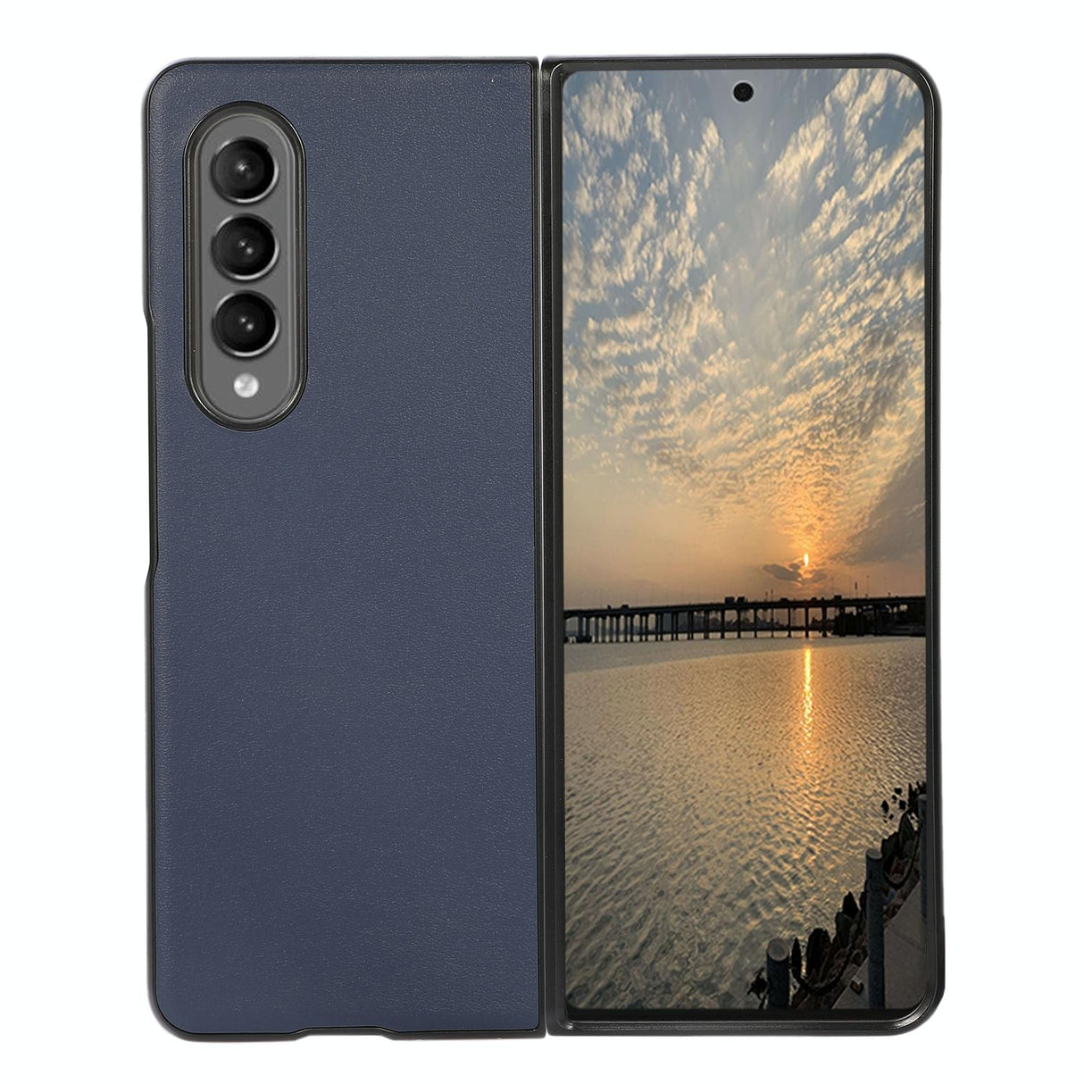 For Samsung Galaxy Z Fold4 5G Sheep Texture Leather Phone Case - Black