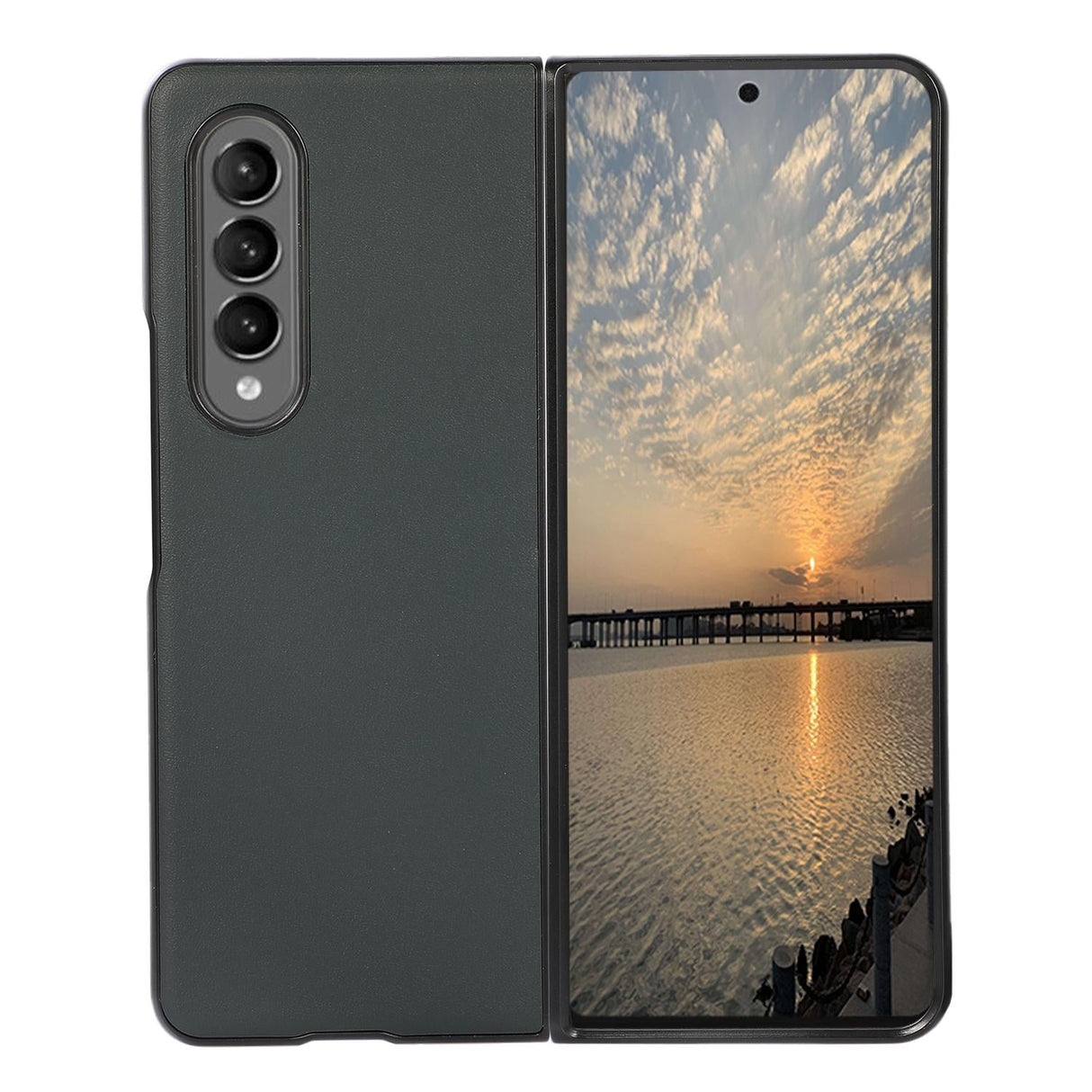 For Samsung Galaxy Z Fold4 5G Sheep Texture Leather Phone Case - Black