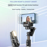 Desktop Gimbal Stabilizer with Fill Light and Selfie Stick - Black - Side View