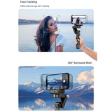 Desktop Gimbal Stabilizer with Fill Light and Selfie Stick - Black - Low Angle