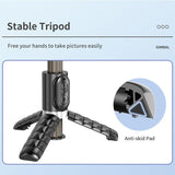 Desktop Gimbal Stabilizer with Fill Light and Selfie Stick - Black