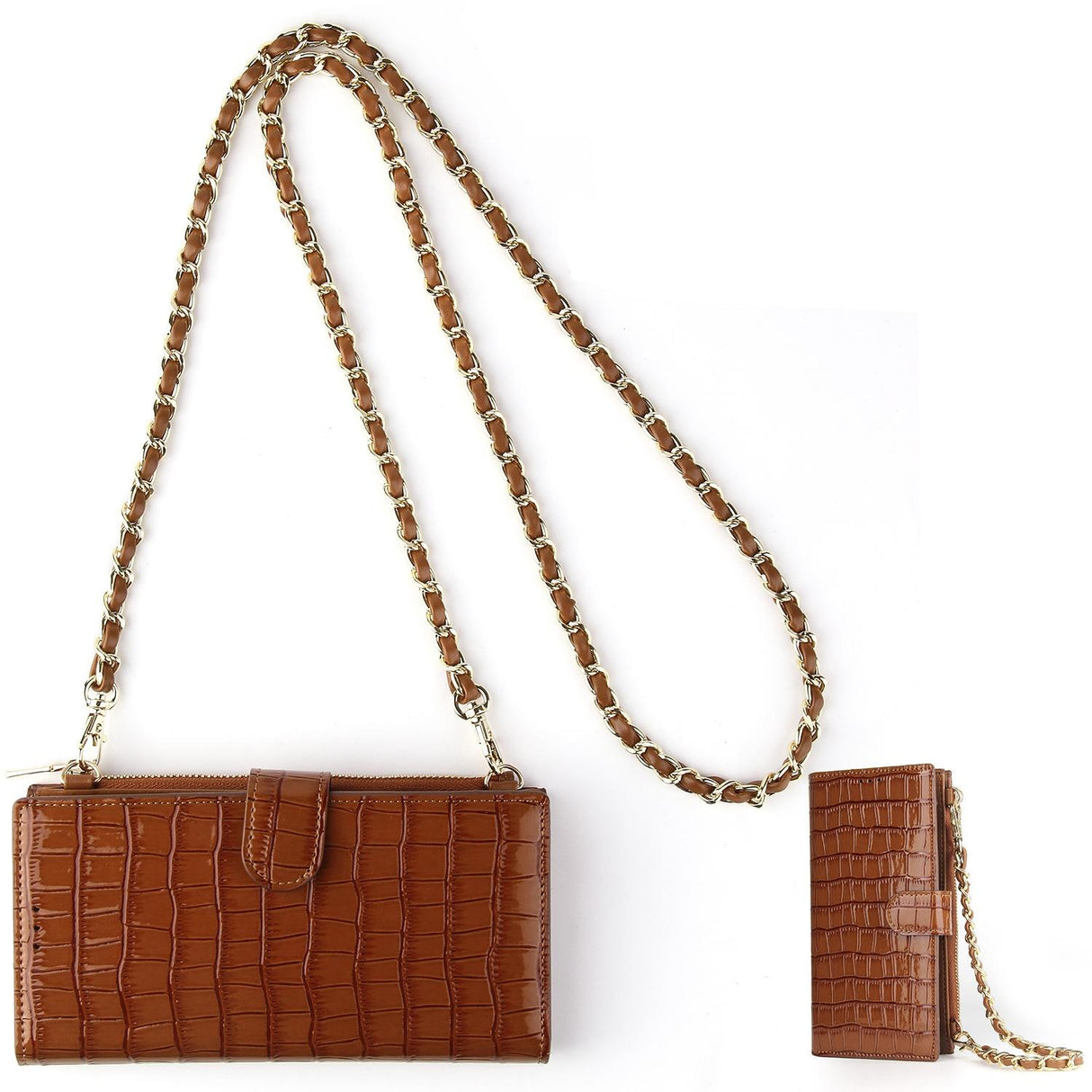 Long Crossbody Mini Shoulder Bag For Coins & Phone - Wine Red
