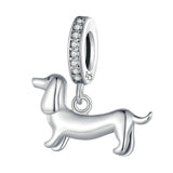 925 Sterling Silver Dainty Dachshund Pendant For Beaded Bracelets - Front View