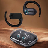 Wireless Stereo Earphones with Charging Case - Hanging Ear Design - Black - Side View