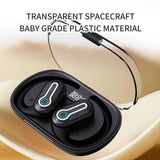 Wireless Stereo Earphones with Charging Case - Hanging Ear Design - Black - Low Angle