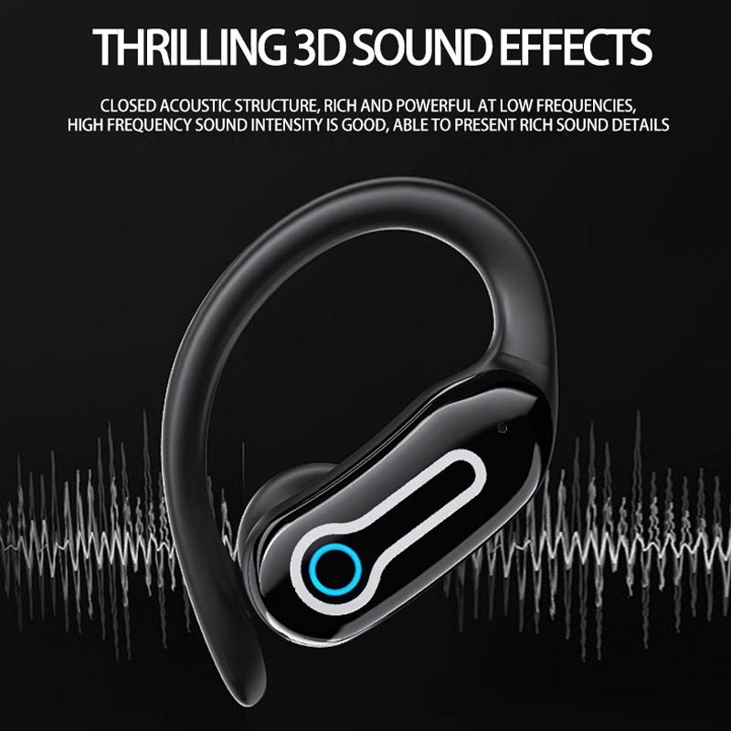 Wireless Stereo Earphones with Charging Case - Hanging Ear Design - Black