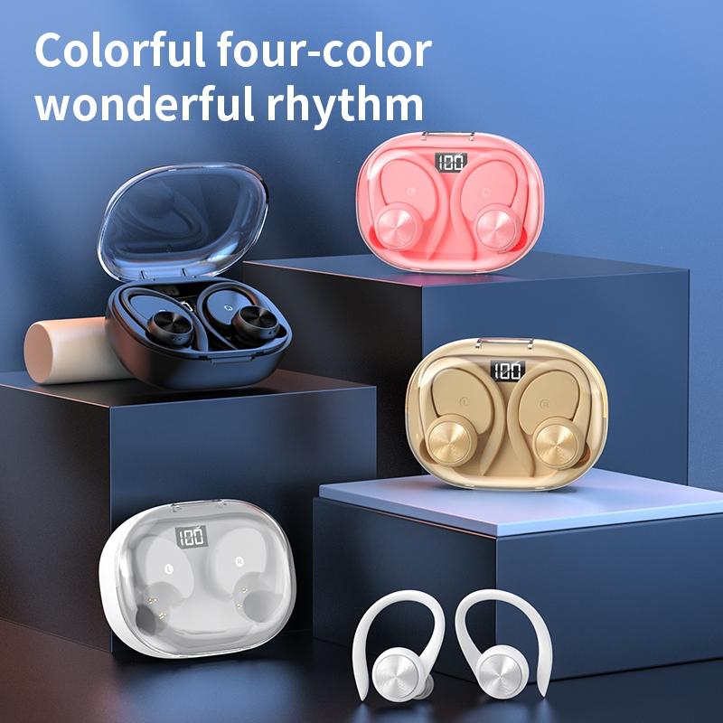 Wireless Earphones with Digital Display and Charging Case - Black