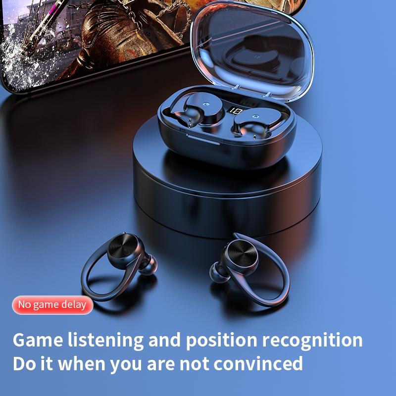 Wireless Earphones with Digital Display and Charging Case - Black
