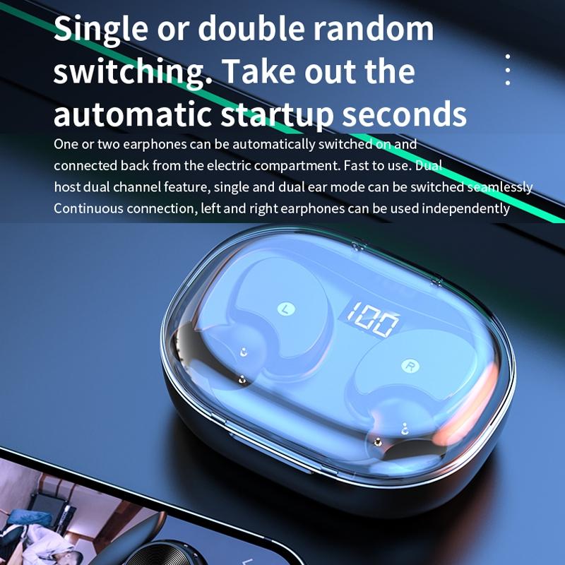 Wireless Earphones with Digital Display and Charging Case - Black