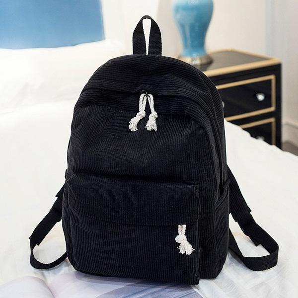 Girls' and Women Corduroy Backpack - School - Light Grey