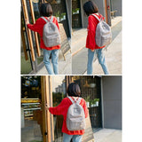 Girls' and Women Corduroy Backpack - School - Light Grey