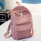 Girls' and Women Corduroy Backpack - School - Light Grey