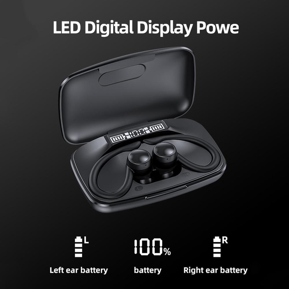 Led Bluetooth Earphones with Noise Reduction and Power Bank Function - Black