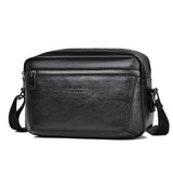 Large Capacity Men Crossbody Bag Casual Pu Handbag Black - Front View