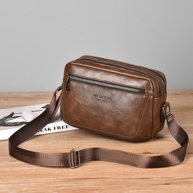 Large Capacity Men Crossbody Bag Casual Pu Handbag Black