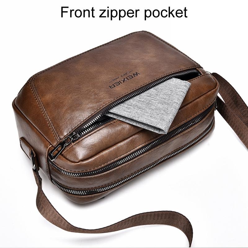Large Capacity Men Crossbody Bag Casual Pu Handbag Black
