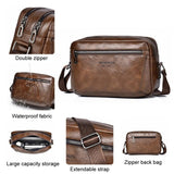 Large Capacity Men Crossbody Bag Casual Pu Handbag Black - Low Angle