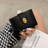 Mini Retro Lock Coin Purse Multi Slot Pu Leather Card Bag - Black - Top-Down View