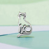 925 Sterling Silver Hollow Cat Beads Cute Animal Accessory - Side View
