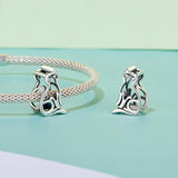 925 Sterling Silver Hollow Cat Beads Cute Animal Accessory - 45-Degree Angle