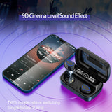 Mini Bluetooth Headset with Charging Bin and Digital Display - Black - Top-Down View