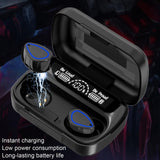 Mini Bluetooth Headset with Charging Bin and Digital Display - Black