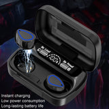 Mini Bluetooth Headset with Charging Bin and Digital Display - Black - 45-Degree Angle