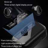 Mini Bluetooth Headset with Charging Bin and Digital Display - Black - Rear View